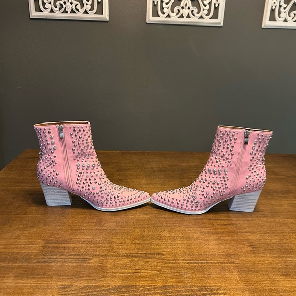 BEAST FASHION Hazel Glitz Pink Studded Western Ankle Boots Size 9 - Picture 4 of 8
